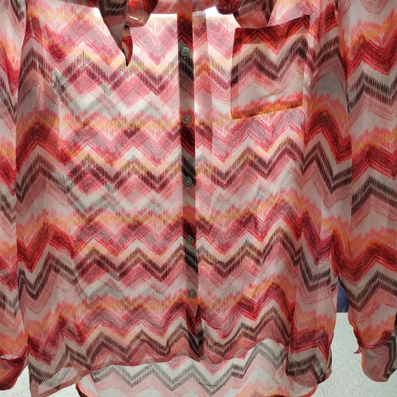 New Directions lightweight polyester button down longsleeved blouse top colorful - Picture 15 of 16